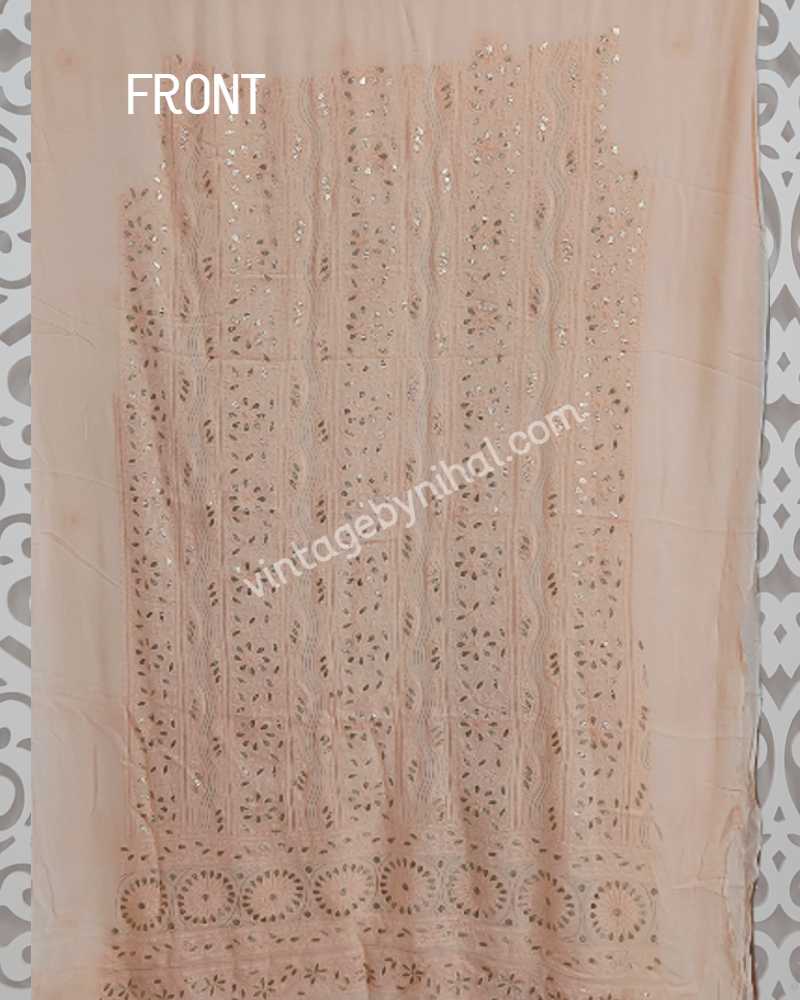 Georgette Peach Chikankari Hand Embroidered and Fine Gota Patti Work 3 Pc Suit 